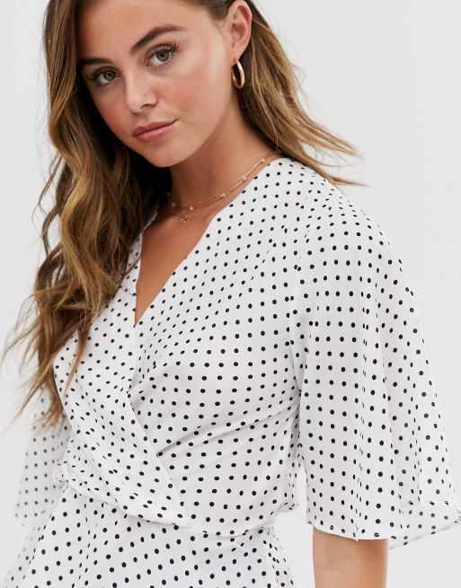 Polka dot store wrap blouse