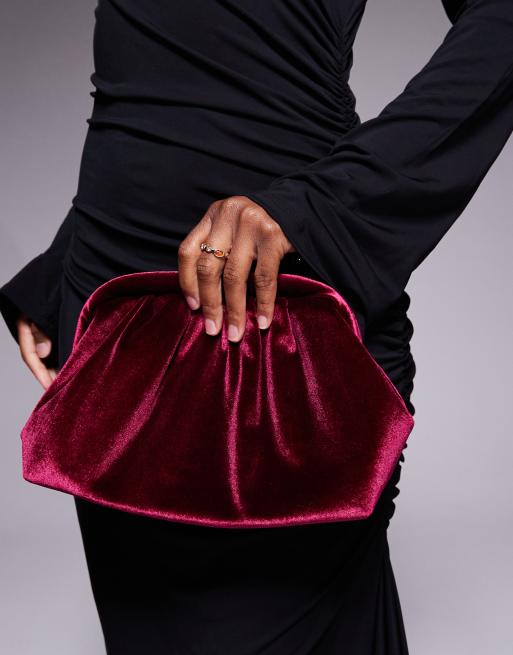 New Look - Fluwelen clutch tas met strik in donker bordeauxrood, 3 van 4