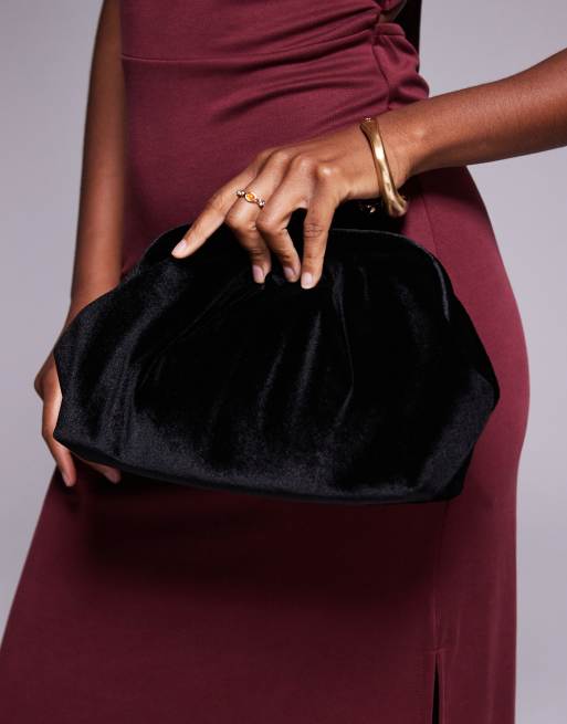 New Look - Fluwelen clutch tas met strik in zwart, 2 van 4
