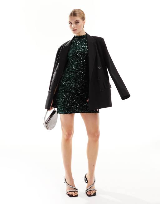 New Look - Fluwelen mini-jurk met lovertjes in donkergroen, 2 van 4