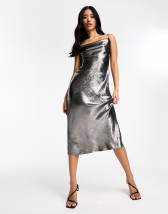 JJXX satin midi cami slip dress in charcoal grey