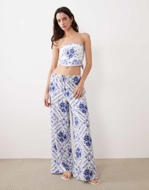 New Look folk beach pants in white pattern (part of a set) - view 1