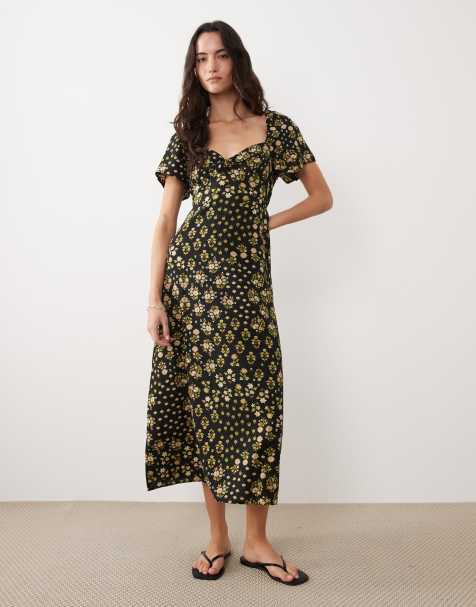 New Look folk tea midi dress in black pattern - view 1