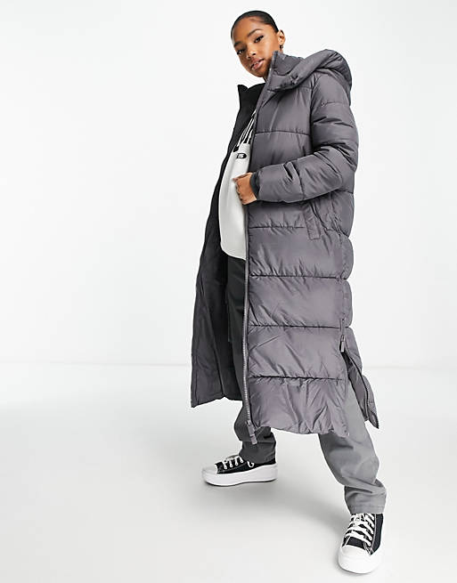 New Look - Foret longline-frakke med hætte i grå ASOS