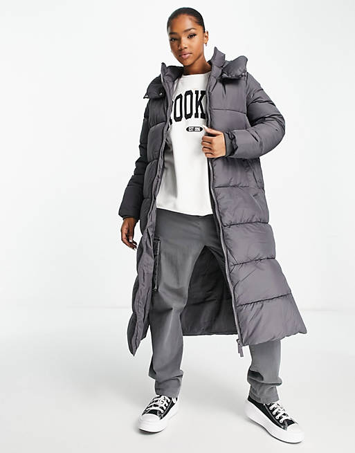 New Look - Foret longline-frakke med hætte i grå ASOS