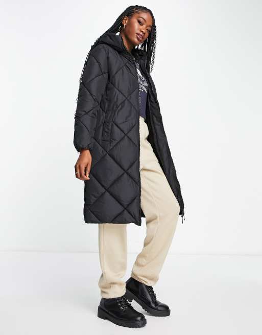 New Look - Foret sort longline-frakke med diamantmønstret vattering, 4 af 4