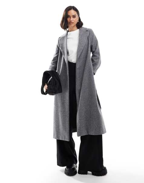 New Look formal belted coat in herringbone grey - view 1