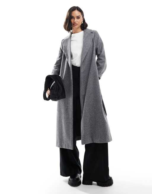 New Look formal belted coat in herringbone grey