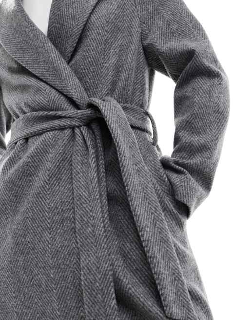 New Look formal belted coat in herringbone grey, 2 of 4
