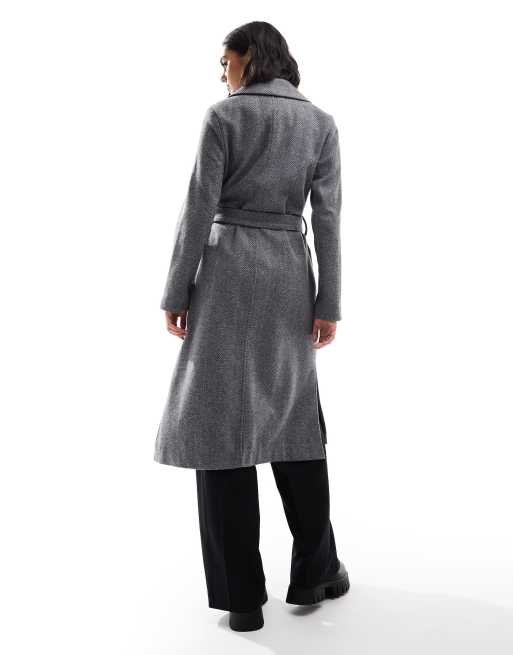 New Look formal belted coat in herringbone grey