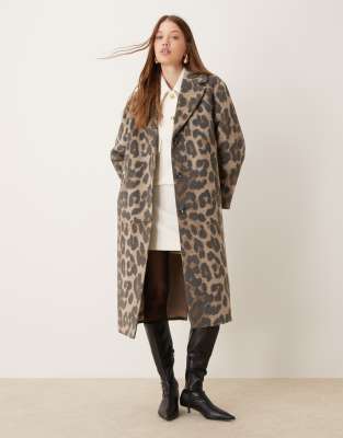 New Look New Look formal button down coat in animal print-Brown