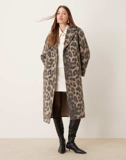 New Look formal button down coat in animal print - view 1