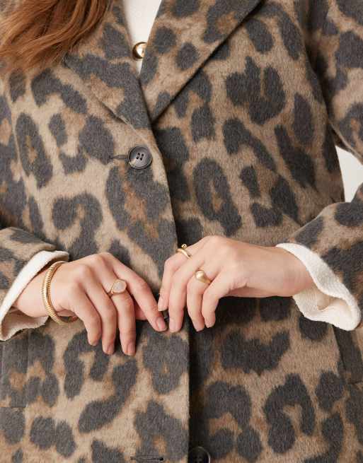 New Look formal button down coat in animal print ASOS