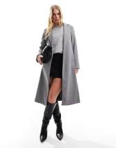 Sixth June oversized longline coat in wool effect neutral tartan