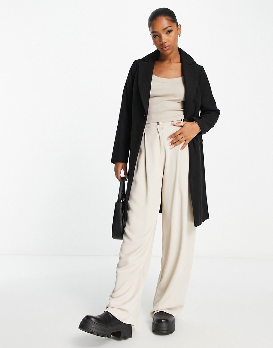 New Look formal lined button front coat in black