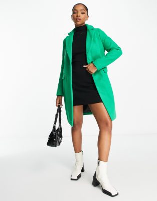 New Look Formal Lined Button Front Coat In Bright Green