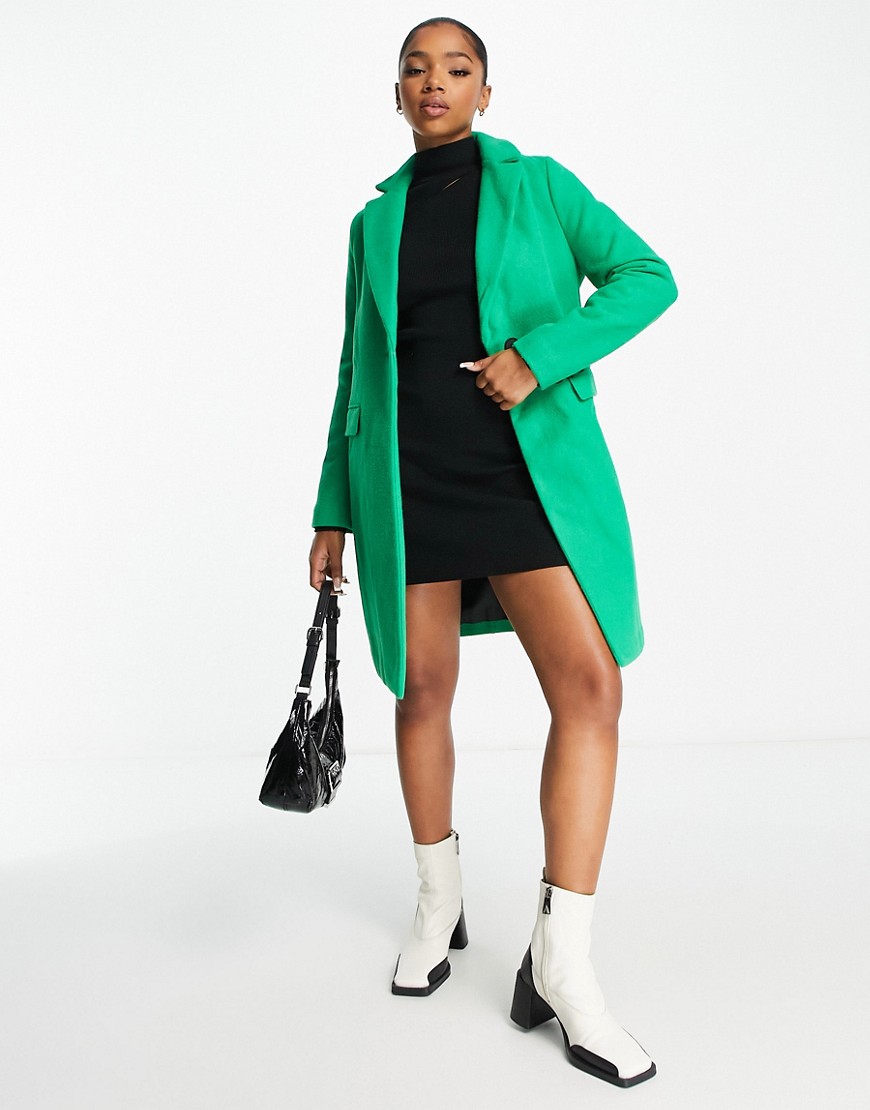 New Look formal lined button front coat in bright green