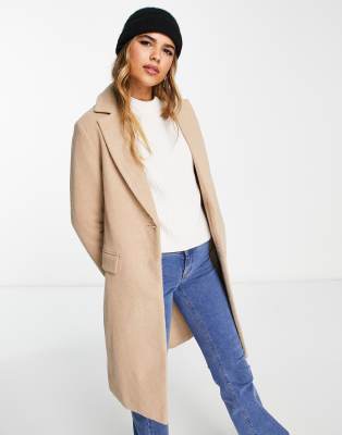 New Look formal lined button front coat in camel