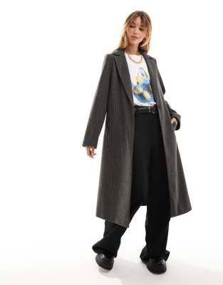 New Look formal pinstripe coat in grey