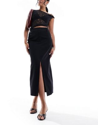 New Look formal split front midi skirt in black