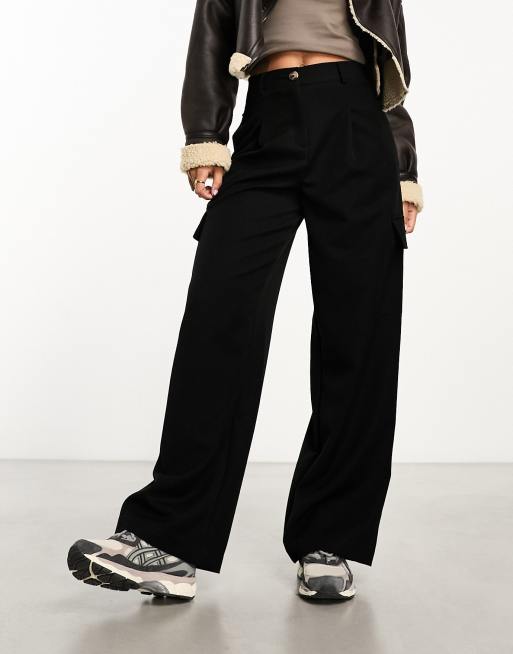 New Look formal straight cargo trousers in black