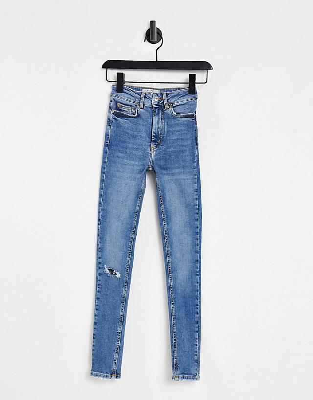New Look - fray hem ripped mid rise jean in blue
