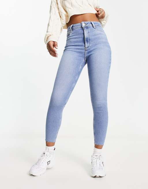 New Look straight leg fray hem jeans in light blue