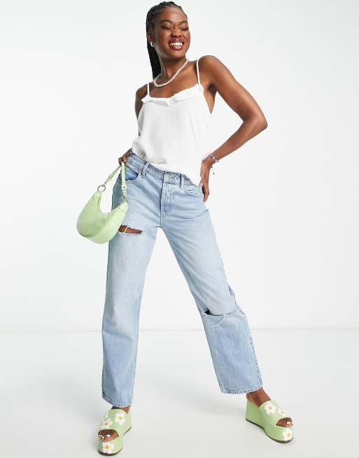 New Look frill cami strappy top in off white ASOS