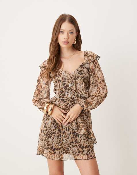 New Look frill chiffon mini dress in leopard print - view 1