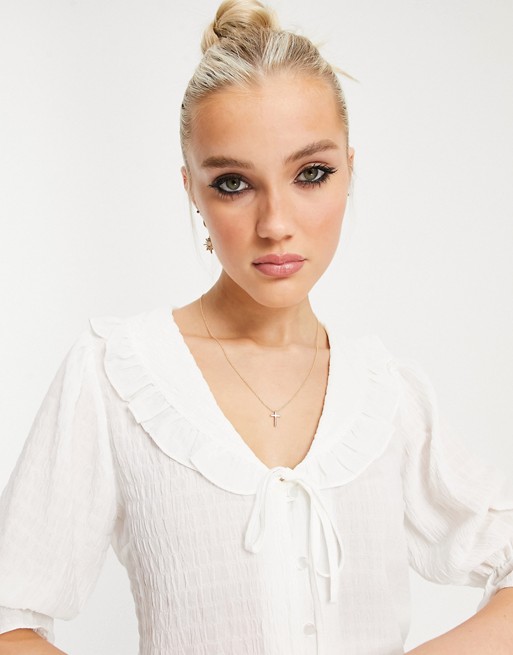 New Look frill collar blouse in white