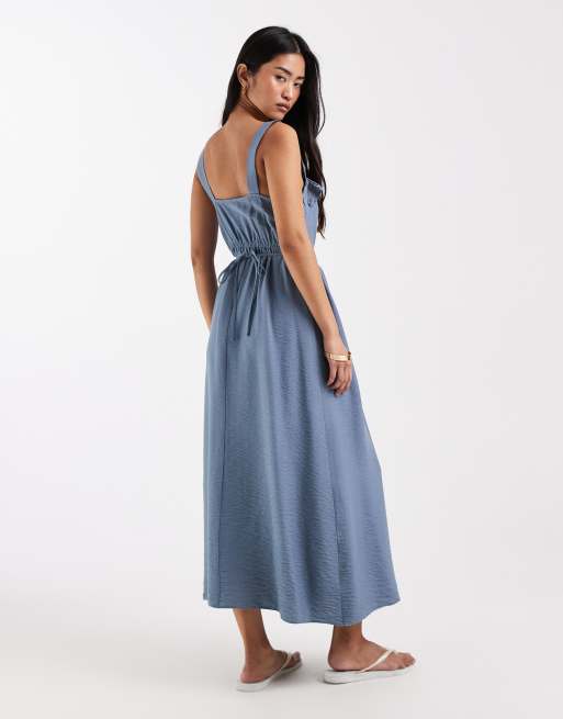 New Look frill detail strappy midi dress in blue, 4 of 4