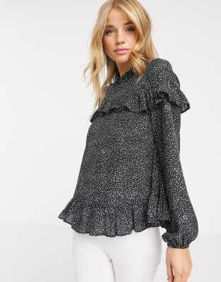NEW LOOK FRILL EDGE PEPLUM BLOUSE IN POLKA DOT-BLACK 640216109