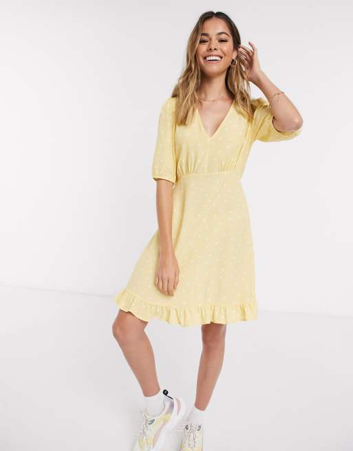 Asos yellow shop polka dot dress