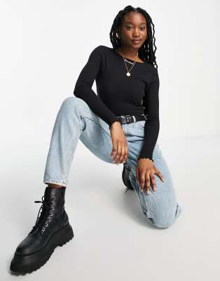 frill neck black top