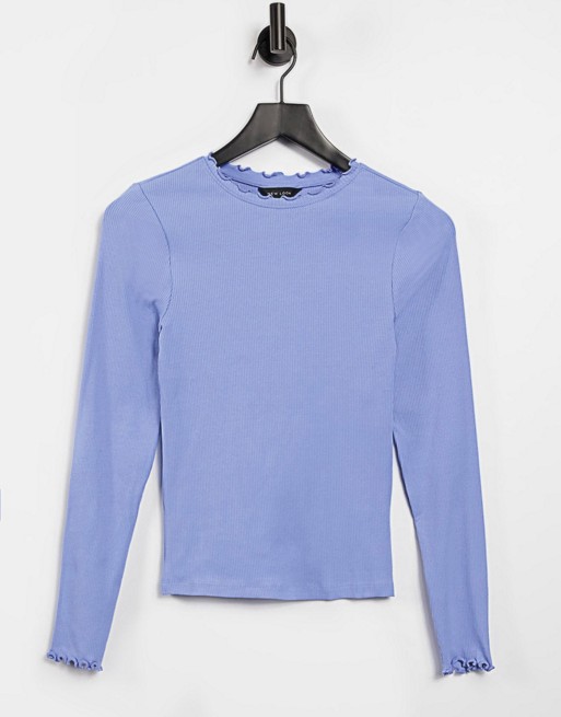 New Look frill neck top in blue