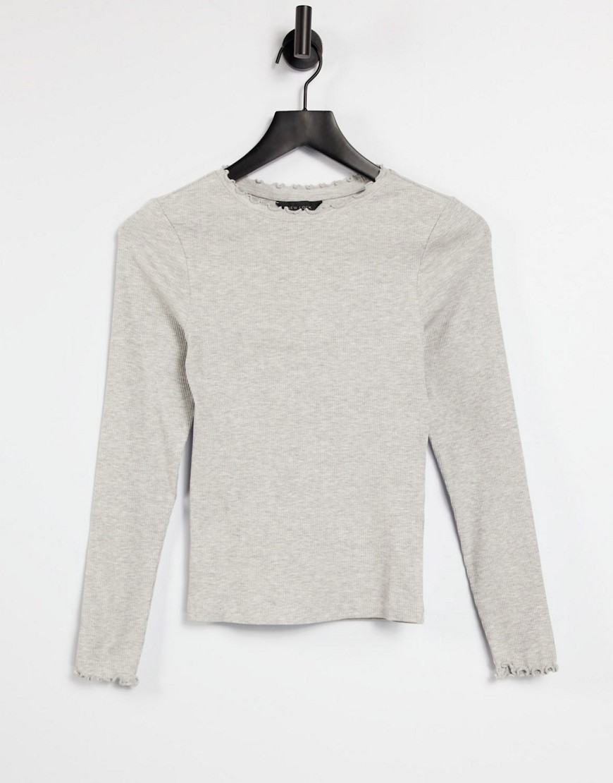 New Look Frill Neck Top In Gray-grey