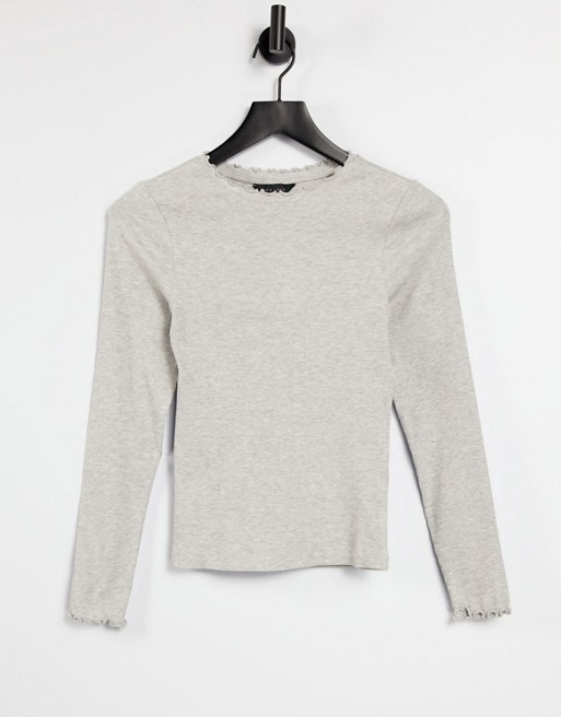 New Look frill neck top in grey