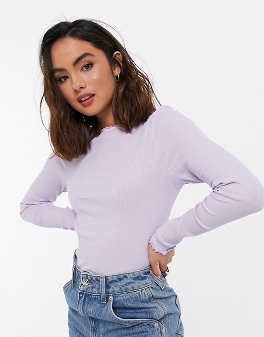 New Look frill neck top in lilac