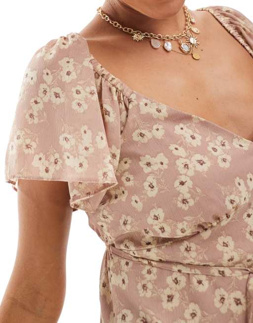 New Look frill skirt mini dress in brown floral pattern, 4 of 4