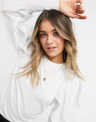 New Look frill sleeve jumper in white ASOS