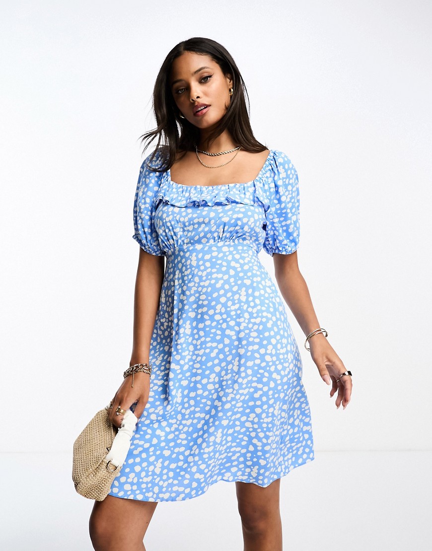 New Look frill sleeve mini dress in blue floral