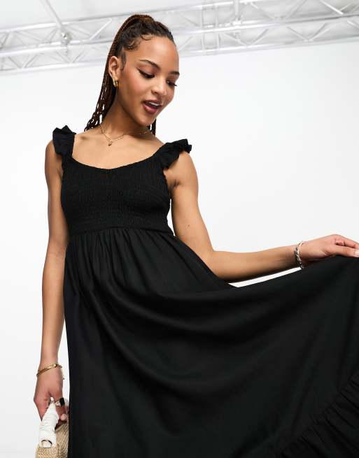 Black frill discount midi dress