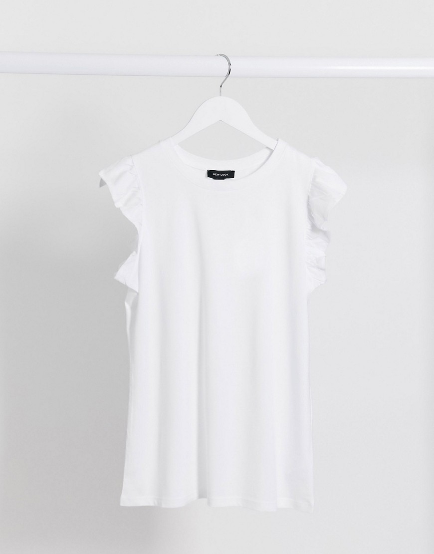 New Look frill sleeve top in white
