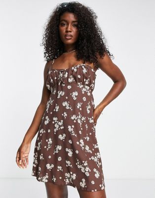 New look frill sundress in brown - ASOS Price Checker