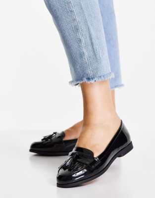 patent fringe loafers