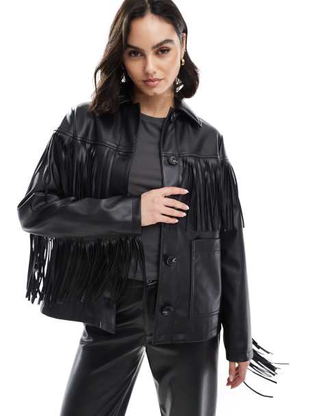 New Look fringe PU jacket in black - view 1