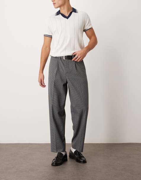 New Look front pleat smart trousers in mini grey check - view 1