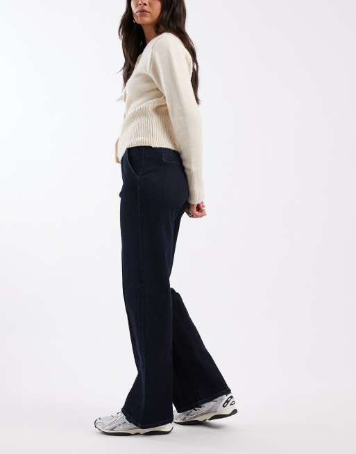 New Look front seam tailored wide leg jean in navy, 3 of 5