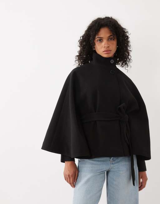 New Look funnel neck belted cape jacket in black, 2 of 4
