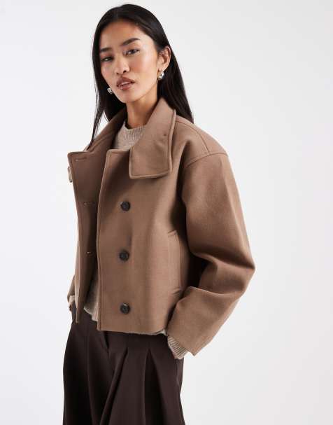 New Look funnel neck button down coat in mink - view 1